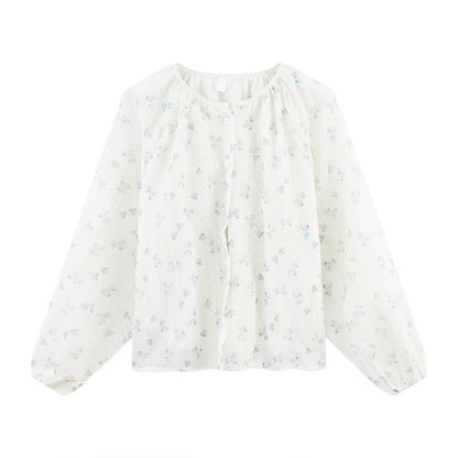 パフスリーブの花柄シフォンシャツですA beautiful puffed-sleeve floral chiffon shirt