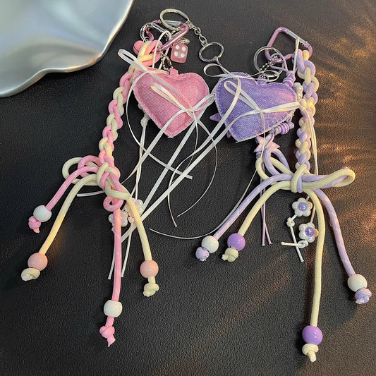 リボンハート編みチャームRibbon heart knitting charm
