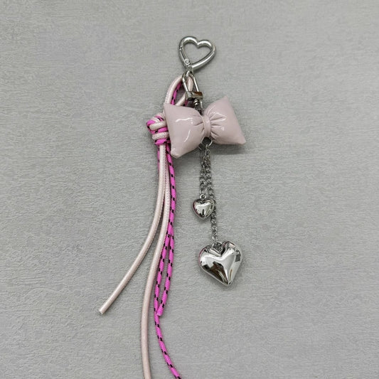 レザーリボンハートチャーム（パープル）Leather ribbon heart charm (purple)