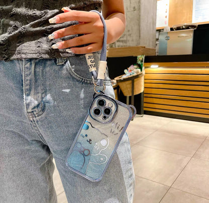 クマのデザインで金メッキとダイヤモンドダストが施されたスマホケース (Teddy bear - themed phone case with gold - plated accents and glitte)(SJK029)r